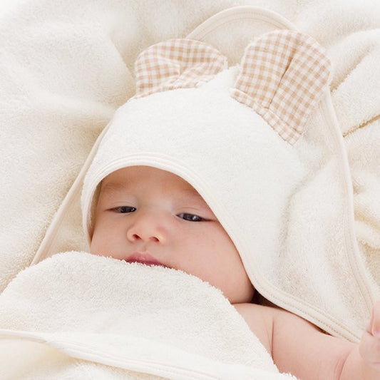 【BABY】100% Organic Cotton Hooded Bear Baby Swaddle Blanket Towel