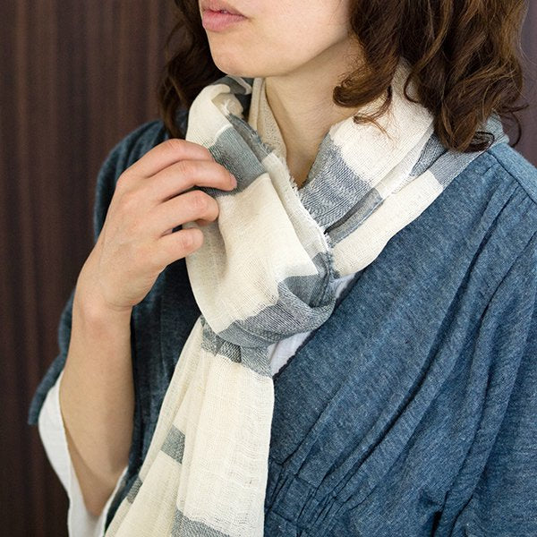 【APPAREL】Lightweight Striped Cotton Scarf (Natural botanical dyed, Pink / Blue / Grey)