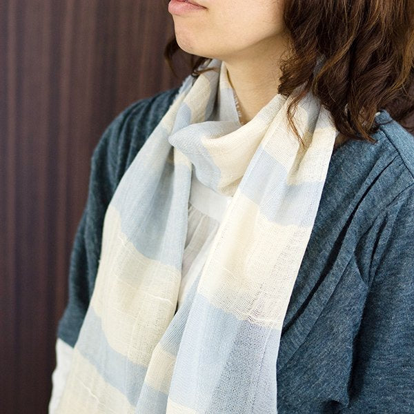 【APPAREL】Lightweight Striped Cotton Scarf (Natural botanical dyed, Pink / Blue / Grey)