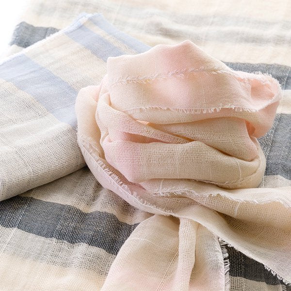 【APPAREL】Lightweight Striped Cotton Scarf (Natural botanical dyed, Pink / Blue / Grey)