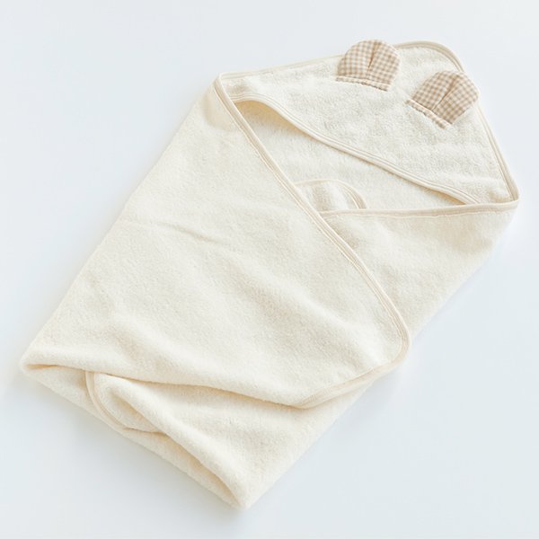 【BABY】100% Organic Cotton Hooded Bear Baby Swaddle Blanket Towel