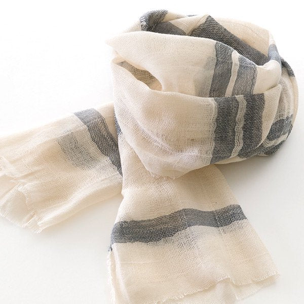 【APPAREL】Lightweight Striped Cotton Scarf (Natural botanical dyed, Pink / Blue / Grey)